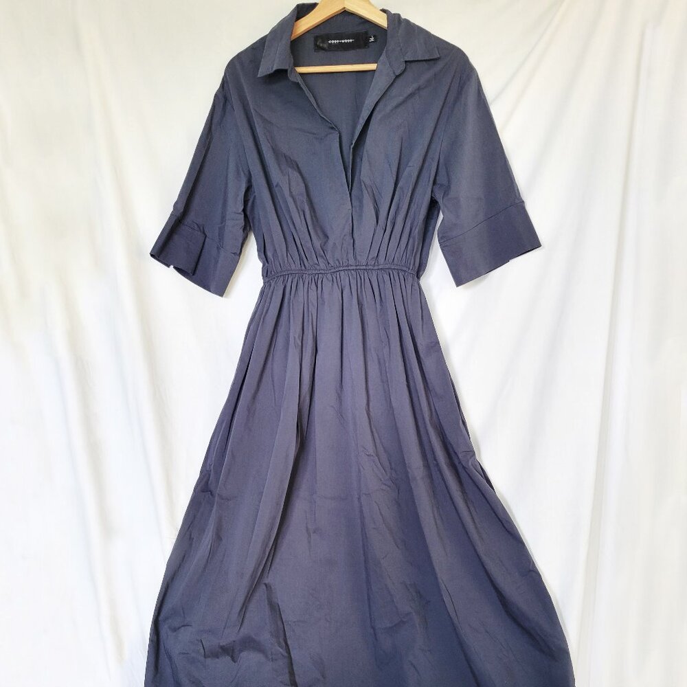 Code x Mode Navy Blue Midi Dress Workwear Academia Classic Modest Retro Chic L